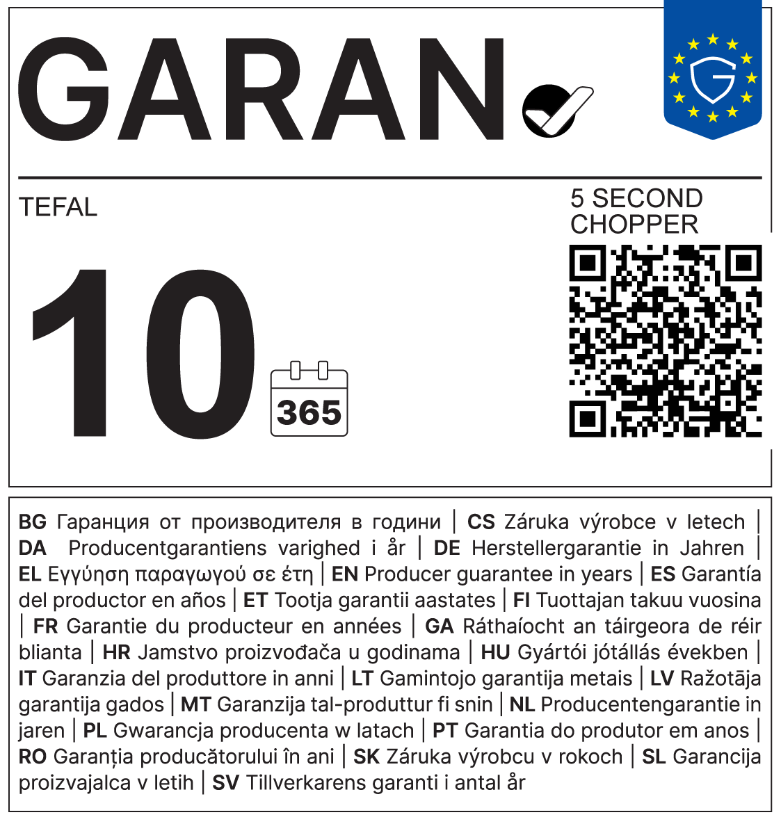 GARAN – TEFAL 5 SECOND CHOPPER – jamstvo proizvođača 10 godina