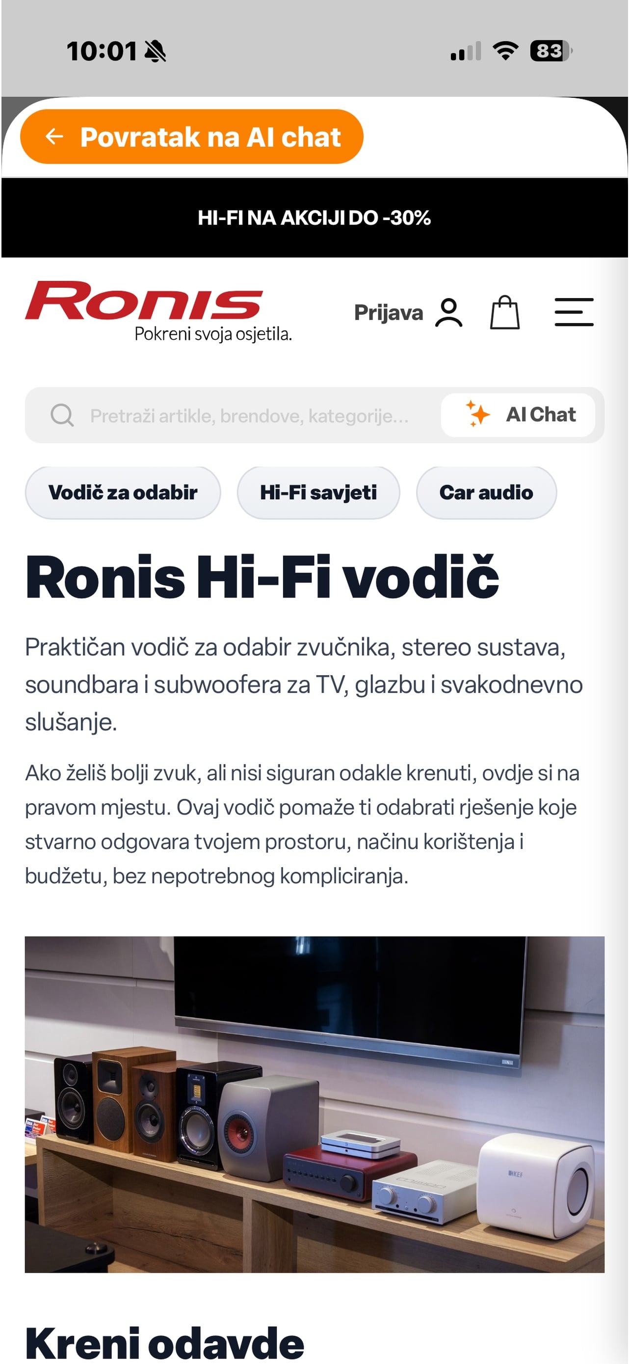 Ronis Hi-Fi vodič u aplikaciji