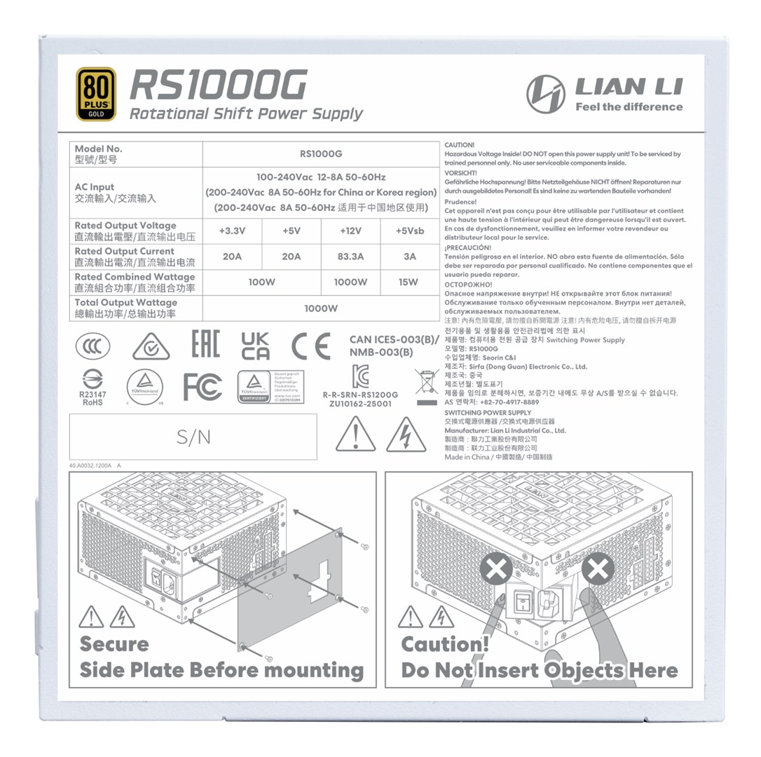 Lian Li RS1000G power supply unit 1000 W 20+4 pin ATX ATX White | Ronis