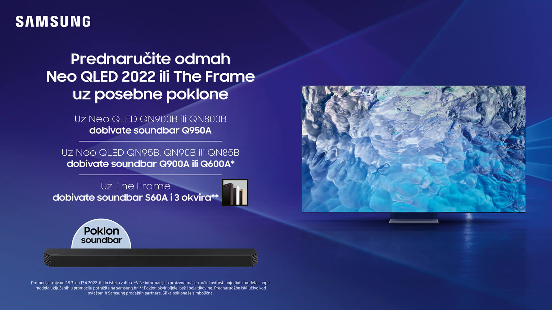 Prednaruči Samsung Neo QLED 2022 ili The Frame uz posebne poklone Prednaruči Samsung Neo QLED 2022 ili The Frame uz posebne poklone